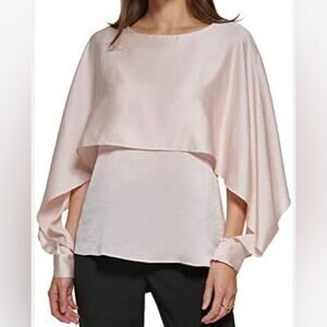 DKNY Long Open Sleeve Cape Blouse Soft Pink Work Wear  Elegant Size Small